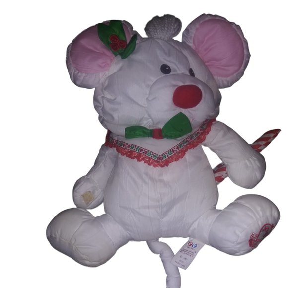 VTG Fisher Price PUFFALUMP Holiday White Mouse Candy Cane Stuffed Plush Toy 1987 - Picture 3 of 7